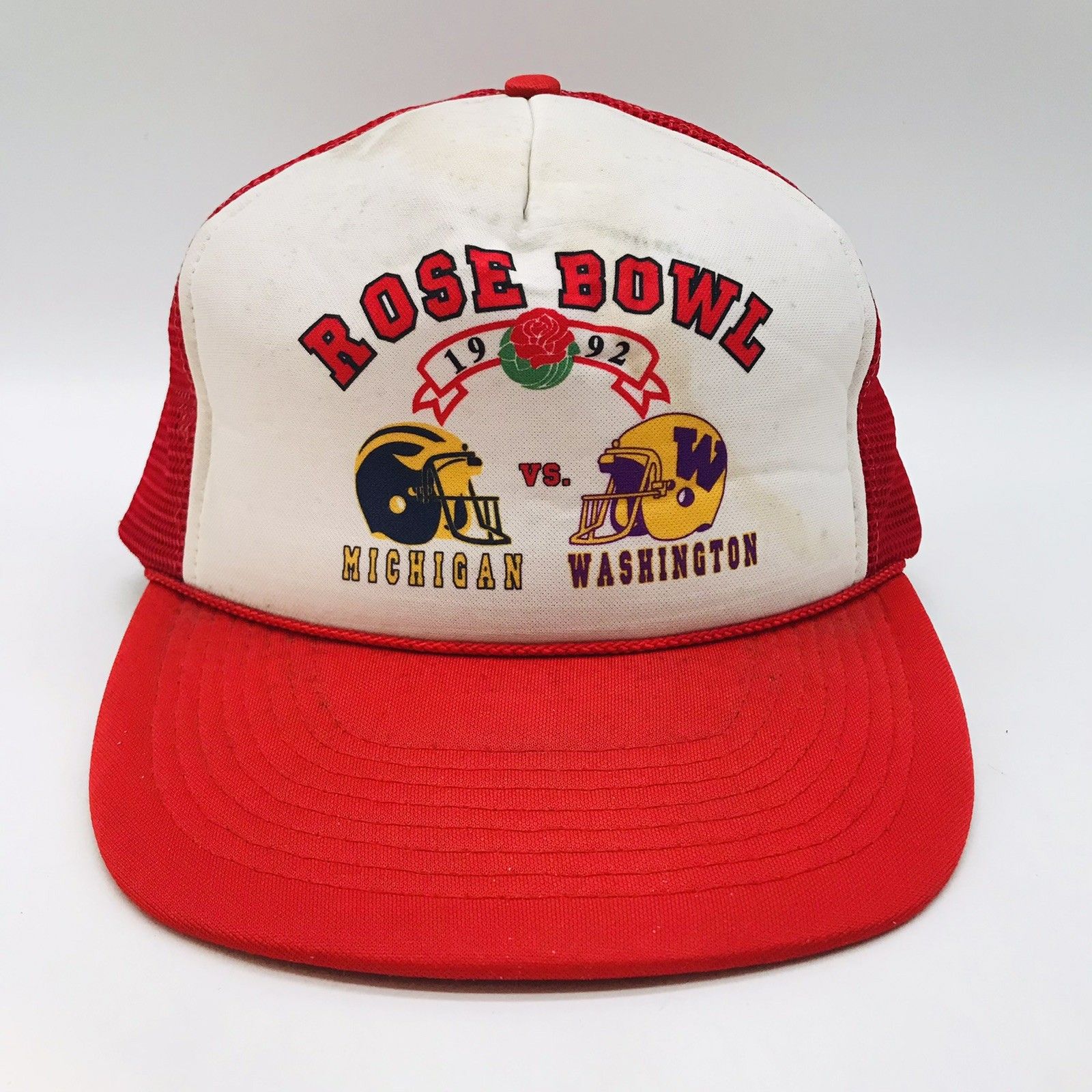 Vtg Rose Bowl 1992 Ball Cap Michigan Washington Ncaa Otto Snapback Foam Braid